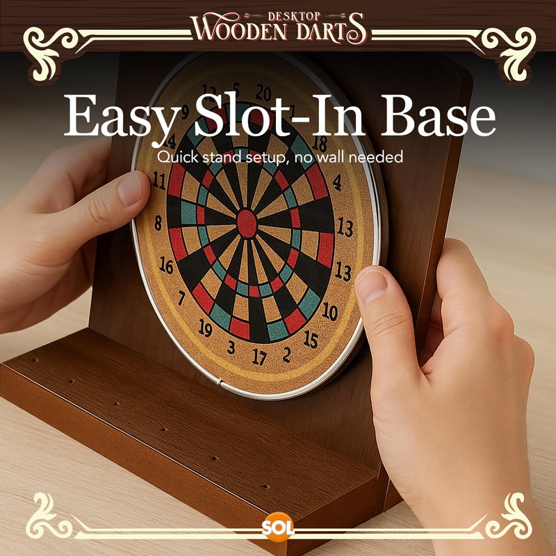 SOL Desktop Wooden Dart Board Set - Compact Tabletop Game