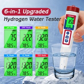GIDIGI Digital Hydrogen Water Tester, ORP Meter, 6-in-1 pH TDS Tester for Home Water, pH ORP TDS EC Temperature H2 Meter for Drinking Water, Hydroponics, Pools, Aquariums Fish