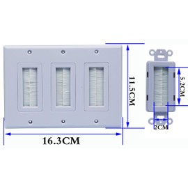 zdyCGTime 3 Gang Brush Wall Plate for Cabling Cable Plate Internal Management RJ45 USB Audio Video Cable Pass-Through Brush Style Low Voltage Cable Plate in-Wall Installation (1Pack, 3Gang)