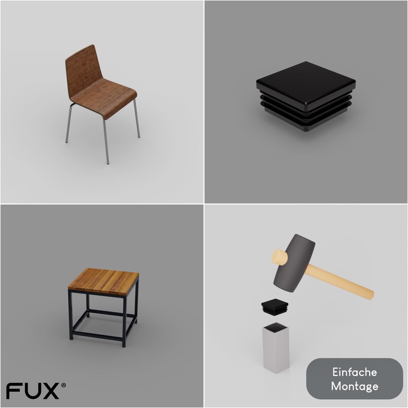 FUX Pack of 4 Plastic Square Pipe Plugs, 10 x