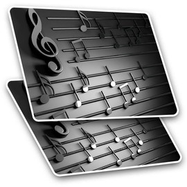 Rectangle Stickers(Set of 2) 7.5cm - 3D Musical Notes Music Teacher Student Fun Decals for Laptops,Tablets,Luggage,Scrap Booking,Fridges, #14851