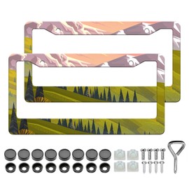Mountain License Plate Frame - 2PCS Anime Forest Aluminum Metal License Plate Holder, Rust-Proof Waterproof Car Decorative Tag Frames for Standard Us 12x6 Inch