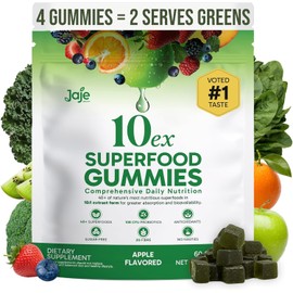 10ex Supergreens Gummies w/Probiotics. 40 Superfoods & Super Greens. 10x More Nutrients. Multivitamins & Antioxidants From Whole Foods. Healthy Snacks For Adults. Keto, Low Carb, Low Calorie Snacks