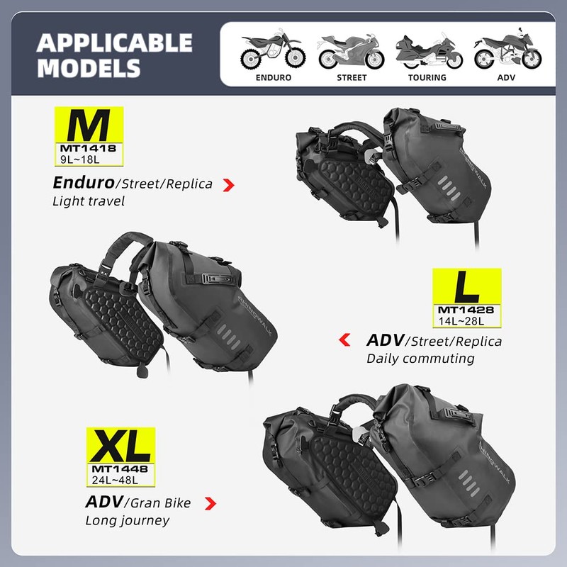 Rhinowalk Motorcycle Saddle Bags Waterproof Motorbike Panniers Motor Side Bag