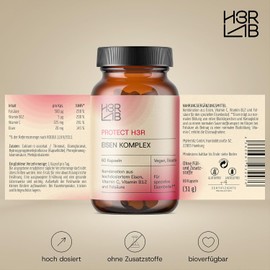 H3R Lab Eisen Komplex – Kapseln mit Vitamin C, Vitamin B12 & Folsäure | vegan, ohne Zusatzstoffe | hoch bioverfügbar · Eisen Supplement (60 Kapseln)
