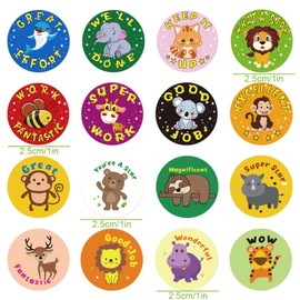 Lotsdonxia 1000PCS Reward Stickers - 2 rolls with 16 Cute Animal Designs for Teachers, Classroom & Home | Motivational Stickers for Kids