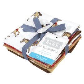 Hudson Baby Unisex Baby Flannel Cotton Washcloths, Cowboy 12 Pack, One Size