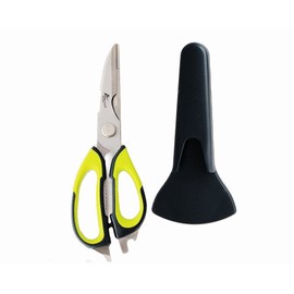 Tijeras multifunción, tijeras de cocina de acero inoxidable desmontables, tijeras culinarias resistentes, tijeras 7 en 1 para el hogar con soporte magnético, para cortar carne de aves de corral, hueso, verduras, frutas, mariscos, Negro Verde