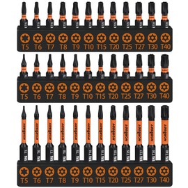 HORUSDY Impact Torx Bit Set, 36-Piece Tamper-Proof Star Bit Set (T5-T40) for Impact Driver, Tamper-Resistant Fastener Star Drive Bit, S2 Steel, 1" & 2.3" Long, with Storage Box