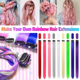 GPOVVIMX 12 PCS Pink Hair Extensions Clip in, Colored Party Highlights Extension for Kids Girls Synthetic Hairpiece Straight 22 inch