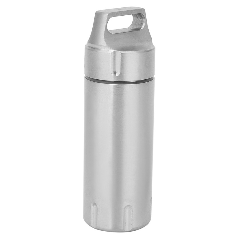 Portable Waterproof Stainless Steel Pills Case Container Bottle Keychain for