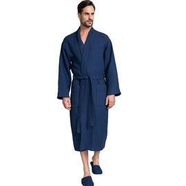 Men’s Premium Waffle Bathrobe – Cotton Bath Robe, Quick-Dry, Lightweight, with Pockets, Belt, and Slippers – Perfect for Spa-Like Comfort at Home, Travel, or Post-Shower Relaxation for Daily Wear