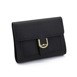 AfitLulu Ladies Purse Faux Leather Short Women Wallets with Metal Snap Closure, Multi Card Slot Womens Purse Portable Small Ladies Wallet Credit Card Holder with 4 Card Slots and ID Window (Black)