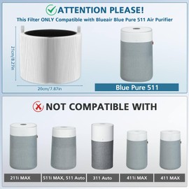 2-pack 511 Replacement Filter, Compatible with Blue Air Blue Pure 511 Air Purifier, Ture HEPA Filters, and Activated Carbon Filter