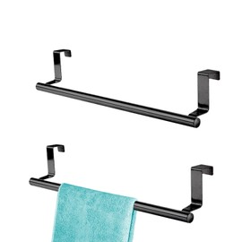 Wumuzai 2 Pack Über Schranktür Handtuchhalter Küche Ohne Bohren 36 cm, Edelstahl Geschirrtuchhalter für Küchenschrank, Handtuchstange für Hängen auf Schrank Bad Schrank, Schwarz