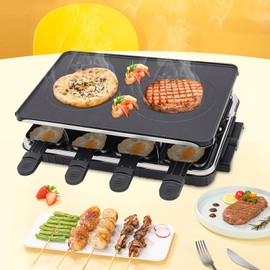 LIAPDG Table Grill, Raclette Cheese Portable Outdoor/Indoor Grill Double-Sided Electric Barbecue Grill with 8 Small Baking Trays & Wooden Spatula for Barbecues, Parties 1300W 16.3 x 10 x 4.5 Inch