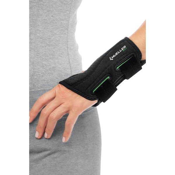 Mueller Sports Medicine Green Fitted Wrist Brace for Men and Women, Support and Compression for Carpal Tunnel Syndrome, Tendinitis, and Arthritis, Left Hand, Black, Large/X-Large