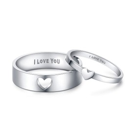 LAVUMO Matching Heart Promise Rings for Couples I Love You Engagement Wedding Ring Band Sets for Him and Her Stainless Steel High Polished Comfort Fit (Men Size 10 & Women Size 6)