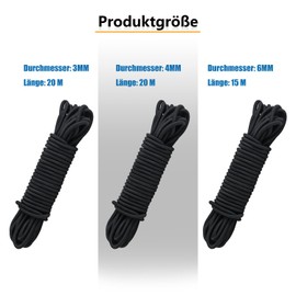 6 mm Rubber Cord, 15 m Rubber Cord, Elastic Band, Black, Multifunctional Expander Rope, Rubber Bands, Rubber Cord for Camping, DIY, Clotheslines, Luggage