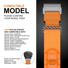 Bracelet for Fenix 8 51 mm/Fenix 7X/Fenix 6X/Fenix 7X Pro, 26 mm Quick-Installed Nylon Bracelet for Fenix 5X/Fenix 5X Plus/Fenix 7X Solar/Fenix 3/Fenix 3 HR/3 Sapphire/Fenix 7X Sapphire Solar/D2 Delta