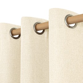 LAMIT Light Beige Linen Curtains 80 inches Long for Living Room, Soft Thick Linen Textured Light Filtering Curtains Burlap Privacy Grommet Drapes for Bedroom, 2 Panels, W52 x L80