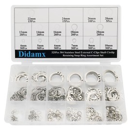 Didamx 325Pcs 304 Stainless Steel External C-Clips Shaft Circlip Retaining Snap Ring Assortment Set