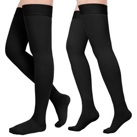 2 Pairs Compression Stockings for Women & Men, Thigh High Length 15-20mmHg Graduated Compression Socks for Nursing Sports Varicose Veins, Dot Top, Closed Toe, Black,3XL
