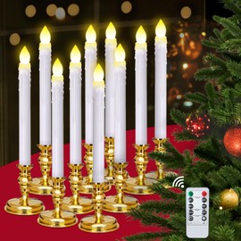 Flameless Candles 10 Pack Battery Operated Window Candles with Drip Texture,Remote Timer,Removable Candle Holders,20 AA Batteries for Home Decor Christmas Wedding(Gold)