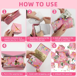 FUYAHA Birthday Surprise Gift Box Explosion - Surprise Gift Boxes for Money, Pop Out Folding Bounce Explosion Gift Box with Confetti, DIY Birthday Money Cash Gift Idea for Kids & Adults