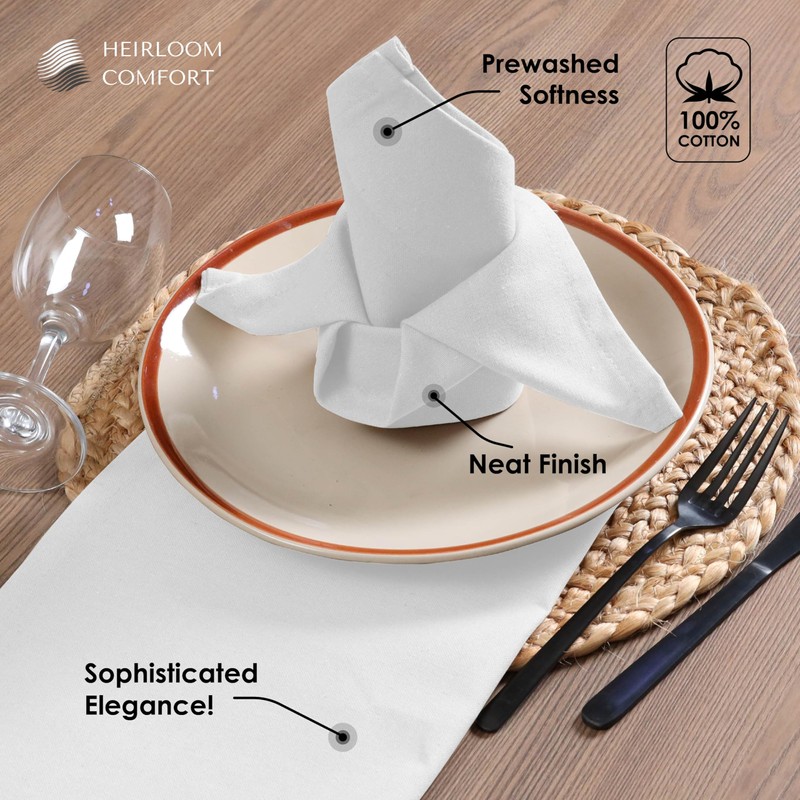 HEIRLOOM COMFORT White Cloth Dinner Napkins 17x17 Inch - 100%