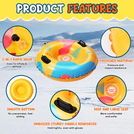 Snow Tubes, Snow Tubes Sleds for Sledding Inflatable Snow Tube, Thickened Heavy Duty Sleds for Winter with Handles, Snow Toys, Winter Outdoor Sports Toys,Snow Sleds for Family Activities 3 Set