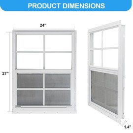 NeatiEase 2 Pack Shed Window, 24" x 27" Flush Mount Window with Tempered Glass and Fiberglass Screen for Shed, Chicken Coop, Playhouse, Household, Garage