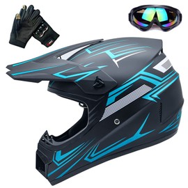 Motocross Helmet Fashion Youth Dirt Bike Helmet Unisex-Adult ATV Off-Road Mountain Bike Motorcycle Red Helmet DOT Approved (Blue-L)