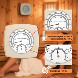 Feylan Wooden Sauna Thermometer & Hygrometer – 2-in-1 Fahrenheit (50–250°F) for Barrel/Infrared/Steam Rooms, Analog Wall-Mount Design, No Battery Needed