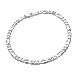 Treasure Bay Mens Solid 925 Sterling Silver Chain Bracelet - 5mm Figaro Chain Length 17.5cm, 18.5cm, 19.5cm, 21cm and 22cm (17.5)