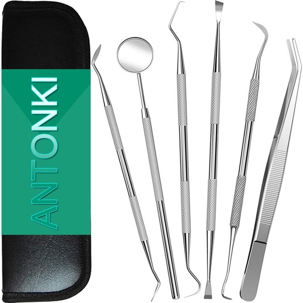 Dental Tools, Professional Teeth Cleaning Tools Dental Hygiene Tools Kit Stainless Steel Plaque Remover Tartar Scraper 6 Pack - with Organized Case