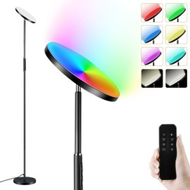 monococo Upgrade Bright RGB LED Floor Lamp with Remote, Multicolor and White Light Torchiere Room Lamp 2700K-6500K Dimmer Modern Standing Lamp, Color Changing Floor Light for Living Room Bedroom