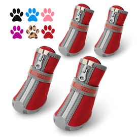 QUMY Dog Shoes for Small Dog, Puppy Dog Boots & Paw Protectors for Winter, Summer Hot Pavement, Waterproof in Rainy Weather, Outdoor Walking, Indoor Hardfloors Skid-Resistant Soles Red Size 1