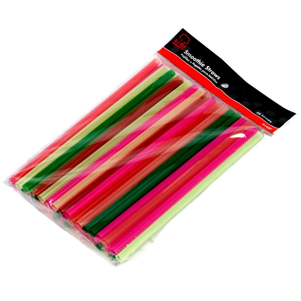 Chef Craft Assorted Neon Smoothie Straws, 8 Inch 50 Piece Set