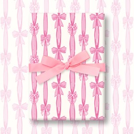 FYSUIMU 6 Sheets Pink Bow Wrapping Paper - Not Roll - Beige Pink Bowknot Gift Wrap Paper Folded Flat for Coquette Birthday Baby Shower DIY Crafts, 19.7 x 27.6 Inch