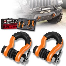 AMBULL Shackles 3/4 Inch D Ring Shackle (2 Pack) 45,000lb Break Strength with 7/8 Inch Pin, Isolator and Washer Kits for Use with Tow Strap, Winch, Off-Road Jeep Truck Vehicle Recovery, Orange
