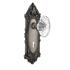 Nostalgic Warehouse Victorian Plate with Keyhole Oval Fluted Crystal Glass Knob, Single Dummy, Antique Pewter
