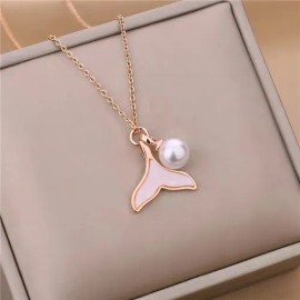 Collar Colar De Ballena Sirena Con Perla Chapado En Oro De 18k Dije Colgante Marino Mar Playa Para Mujeres Regalo Dama Pez