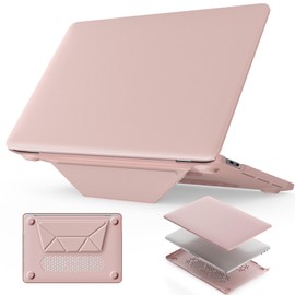 HXCASEAC Case Compatible with MacBook Pro 13 inch Case 2022 2020 with Foldable Stand, Anti-Scratching Protective Hard Shell Cover forA2338, A2289, A2251, A2159, A1989 PU Leather, Pink