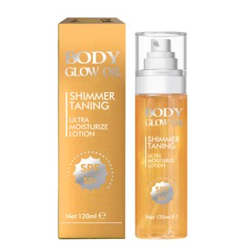 Body Glow Oil, SPF 50 Broad Spectrum, Sunscreen Body Oil with Rose Gold Mica, Moisturizing Coconut, Glow Moisturizer, Lightweight, Water Resistant, 3.38 fl oz