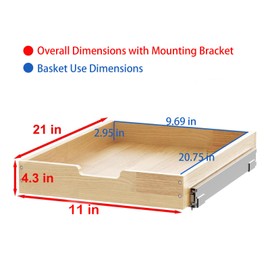 Sikarou Wood Pull Out Cabinet Organizer 11" W x 21" D, for 12" Cabinet Opening Heavy-Duty Sliding Drawers for Inside Cabinets Storage and Organization for Kitchen
