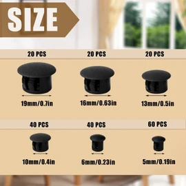6 Sizes Plastic Hole Plugs, 3/16",1/4", 3/8", 1/2", 5/8", 3/4" Screw Hole Plugs Screw Plastic Covers Furniture Hole Plug Assortment for Locking Hole Tube Furniture Cabinet (200pcs, Black)