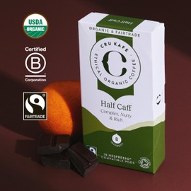 Cru Kafe USDA Organic Half Caff Espresso Coffee Capsules (10 Pods) Fairtrade Coffee Pods Compatible with Nespresso Original Line and Pixie Machines