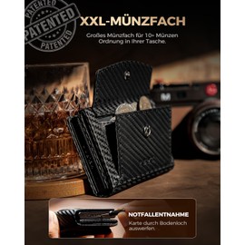 LORZOR AirTag Wallet with XXL Coin Compartment for 10+ Coins, Slim Wallet AirTag, Men's Genuine Leather Wallet, AirTag Wallet Men's Wallet, Card Holder RFID Protection, Smart Wallet, Wallet, carbon