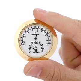 Guitar Analog Hygrometer, Small Precision Circular Alloy Digital Thermometer Hygrometer for Indoor and Outdoor Violin Guitar Case (Gold) Hygrometer Analog